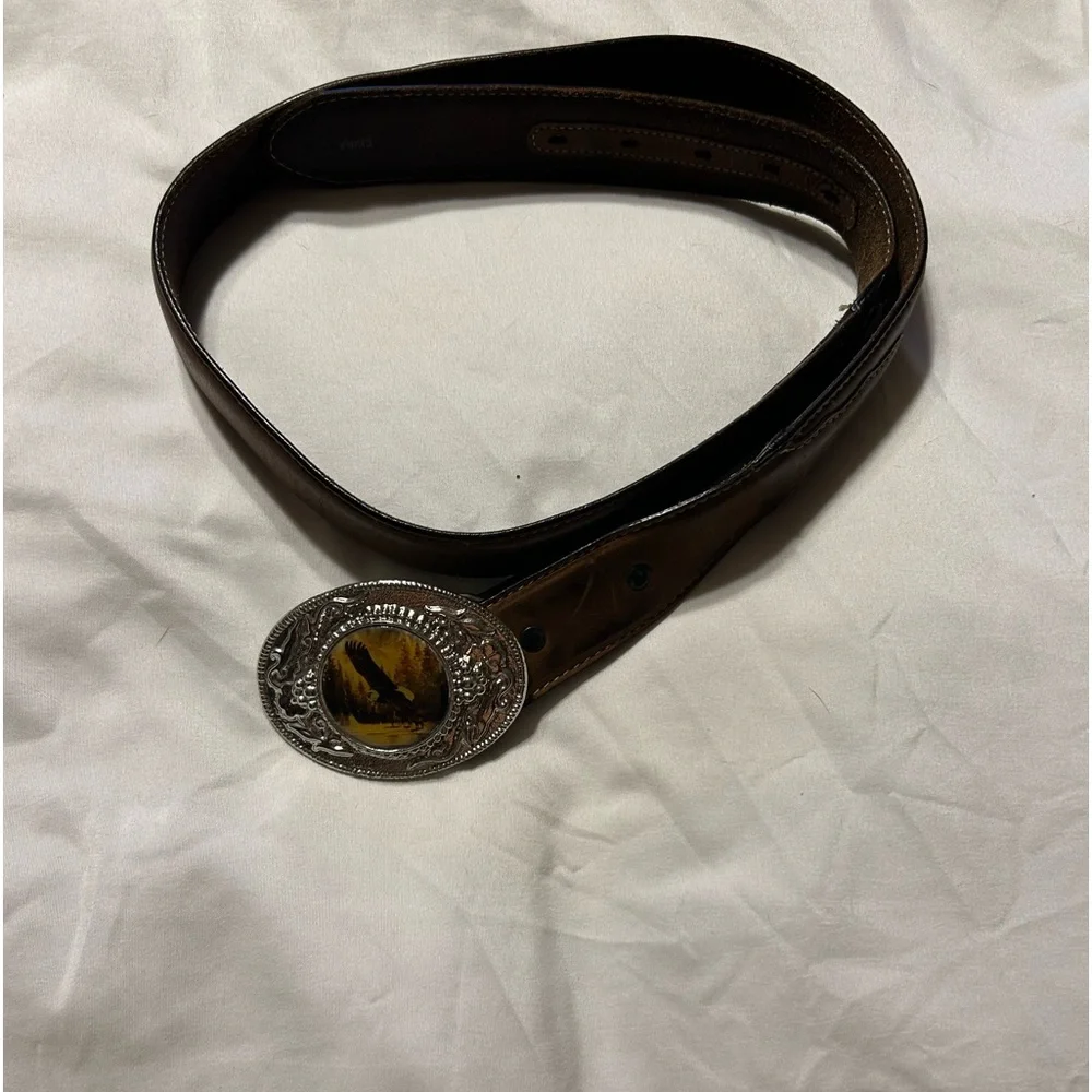 Men’s Silvercreek Classic Brown Leather Belt With Balded Eagle Belt Buckle